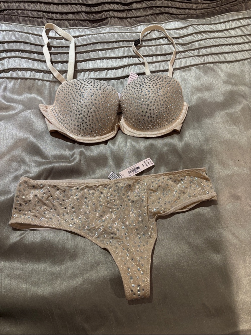 Victoria's Secret Champagne Rhinestone Lingerie Set